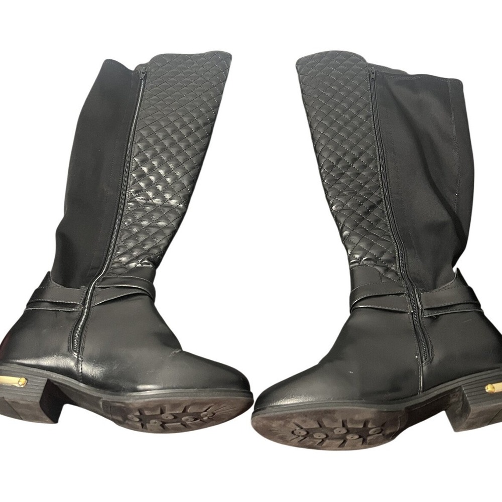 Annabeth-E Women's Black Quilted Knee-High Riding Boots US‎ 8 Gold Buckle Zip